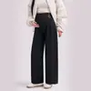 Pantalones de maternidad de pierna ancha para otoño e invierno, cordón ajustable, cintura alta, soporte para el vientre, corte holgado, adelgazantes, pantalones largos para el embarazo
