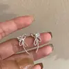 Pendientes de Lazo de Cinta con Pensamientos de Mariposa Pendientes de Corazón con Circonita Aguja de Plata 925 Dulce Retro Único Diseño de Nicho