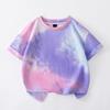 Camisetas Tie-Dye Degradê de Verão para Meninas Pequenas e de Tamanho Médio, Novas Roupas de Verão da Moda para Meninos e Meninas, Tops de Manga Curta, Moda Infantil