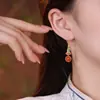 Pendientes de Navidad de Loto plata S925 redondos ágata rojo del sur pendientes de temperamento de moda para dama pendientes clásicos