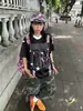 Camiseta Esportiva de Verão Solta com Gola V, Estampa Digital de Estrela, Patchwork, Manga Curta, Estilo Retrô Americano de Fábrica, para Homens e Mulheres