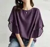 9 cores, Japão Rakuten 2026 verão nova camisa casual de manga morcego curta, gola redonda solta, cor sólida de chiffon para mulheres