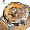 Nuevo Reloj Forsining para Hombre, Moderno, Casual, Clásico, Correa de Malla a la Moda, Diseño Hueco con Pedrería, Reloj Mecánico Manual