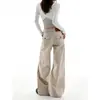 Jeans de sarja cor de damasco estilo coreano, cintura baixa, confortável, para mulheres, outono, petite, soltos, modeladores, versáteis, calças de perna larga