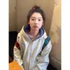 Sudadera con Capucha Falsa de Dos Piezas con Costuras a Cuadros para Mujer en Otoño e Invierno Cardigan Grueso Holgado Chaqueta Estilo Preppy Top de Gama Alta