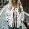 Sudadera de Algodón Acolchada para Mujer Estilo Nuevo 2025 Cuello Alto Floral Retro Rayas Otoño e Invierno Botones Sudadera para Mujer