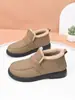 Zapatos de Algodón Suaves Antideslizantes de Invierno Suela de Goma Algodón Grande del Noreste Cómodos sin Cordones Cuero Impermeable Casual Moda Color Sólido Zapatos de Algodón para Mujer