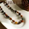 Colar de Pedras Naturais Ágata Exquisite Retro Casual com Contas Acessórios Femininos Luxo Acessível Nicho High-End Versátil Corrente para Clavícula