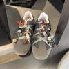 Hebilla de Botón Maillard para Cordones de Zapato, Hebilla de Zapato con Pedrería y Perlas, Decoración Rosa para Zapato, Perla de Agujero Grande, Flor de Zapato con Cuerda Anudada