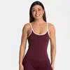Nuevo Estilo de Verano 2025 Top de Tirantes Cortado Ajustado sin Espalda Alta Elasticidad Deporte Fitness Running Yoga Color Contrastante de Tirantes