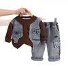 Conjunto de chaleco falso de mezclilla moderno y elegante para niños, ropa de primavera y otoño para niños, atuendo de otoño de moda para niños de 2 a 3 años
