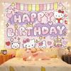 Pano de Fundo Hellokitty Pano Pendurado Sanrio Hello Kitty Pano de Parede Fofo Feminino Coração Dormitório Quarto Reforma