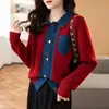 Novo cardigã de tricô transfronteiriço para mulheres, jaqueta suéter casual solta com gola jeans vintage, blusa interna quente, moderna