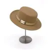 Sombrero de Lana de Ala Plana con Cinturón Estilo Francés para Mujer, Sombrero de Fieltro Versátil para Moda de Otoño e Invierno, Sombrero de Jazz Retro para Socialité