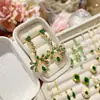 Joias Vintage Camélia Brincos e Colar com Pedra Imitação de Esmeralda Conjunto Banhado a Ouro 18K Microincrustação