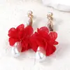 Pendientes de Aro con Personalidad Bohemia Transfronteriza, Tela de Moda, Hilo Rojo, Colgante de Perla Artificial, Combinan con Todo, Diarios