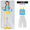 Ropa de Jazz para Niñas Verano Crop Top Azul sin Tirantes para Niñas Conjunto de Baile Ropa de Pasarela Jazz para Niñas