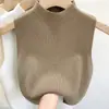 Camisola de punto de cuello medio para mujer, top de capa base, chaleco sin mangas Otoño e Invierno 2025, suéter exterior