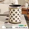 Cubo de basura redondo de cuero francés para el hogar, lujo ligero, alta gama, tamaño grande, sala de estar, cocina, retro, papelera de alto valor