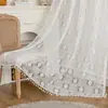 Cortina de ventana transparente de encaje floral estilo americano, translúcida pero no transparente, adecuada para sala de estar, dormitorio, comedor, balcón y decoración estilo rústico