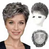 Perucas Europeias e Americanas Transfronteiriças para Mulheres, Bloquinhos de Reposição de Cabelo no Topo Curto, Cabelo Cacheado Curto Branco de Fibra Química, Perucas de Cobertura de Cabelo Branco Fofo