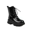 Sapatos femininos de comércio exterior do eBay, coturnos de couro envernizado com sola grossa e cadarço, botas estilo colegial britânico femininas 306-3, envio direto da fábrica
