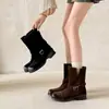 Otoño/Invierno 2026 Botas Vaqueras Occidentales Punta Redonda Hebilla Gamuza Botas Chelsea Botas de Tacón Medio Botas de Mujer Botas Martin