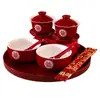 Conjunto de xícaras de chá para casamento, conjunto de chá vermelho para casamento, um par de tigelas festivas, pauzinhos e xícaras para cerimônia do chá e dote