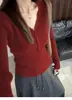 Tricô Coreano Novo 2025 Lã Pura Feminino Gola V Cor Sólida Pulôver Slim Simples Manga Longa Camada Base