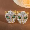 Aretes Creativos Cabeza de Leopardo con Gema Artificial Incrustada con Cobre Chapado en Oro Joyería para la Oreja Estilo Bo WA Aretes Brillantes
