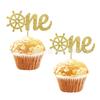Timón dorado inserción de tarjeta para pastel tema de navegación decoración de fiesta de cumpleaños de bebé de un año enchufe para pastel