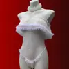 Lingerie Sexy, Estilo Suave e Doce, Uniforme de Três Peças Transparente, Desejo Puro, Renda Brincalhona, Conjunto de Top Tubo Estilo Bolo e Saia Curta