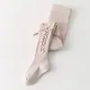 Medias Infantiles Estilo Primavera y Otoño Calcetines de Princesa Ropa Exterior Versátil Algodón Raya Vertical Lazo para Niñas Pantalones Base al por Mayor