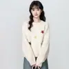 Suéter de Punto Grueso con Cuello Redondo para Mujer Otoño e Invierno 2025 Nuevo Holgado Bordado con Tejido de Punto para Personas Bajas