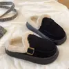 Nuevos zapatos de invierno Birkenstock para mujer, de suela plana, elegantes, con hebilla, forro de felpa, engrosados, cálidos, pantuflas peludas sin cordones
