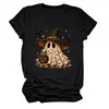 Amazon eBay Estación Europea Halloween Nueva Moda Divertida para Mujer Bruja Fantasma Murciélago Cuello Redondo Manga Corta Camiseta