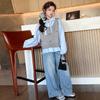 Conjunto de Primavera y Otoño para Niñas 2026 Moda Estilo Coreano Suéter de Moda, Chaleco y Camisa Conjunto de Tres Piezas para Niños Mayores