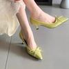 Tacones de Aguja con Tacón de Gatito Estilo Francés 2026 Principios de Primavera Moño Lunares Satín Boca Baja Brillantes Pedrería Zapatos de Salón para Mujer