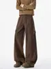 Pantalones de pierna ancha, pantalones rectos de trabajo hasta el suelo para hombre, estilo retro casual, corte holgado con bolsillos, pantalones largos marrones