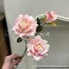 Flor Artificial de Rosa Impresa en 3D con Relieve de 3 Cabezas Tela Impresa en 3D Boda Hotel Hogar Sala de Estar Arreglo Floral Flor Artificial Venta al por Mayor