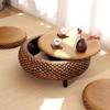 Mesa redonda pequeña con ventana salediza de ratán tejido, mesa de centro tipo tatami, mesa de suelo Kang, alféizar de ventana para dormitorio, mesa baja de madera maciza de estilo japonés