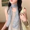 Chica de Primavera~ Bufanda Larga Fina de Seda con Estampado de Cuadros Florales para Mujer, Moderna y Elegante, Cinta de Lazo para Cuello de Alta Gama, Versátil Diadema