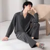 Pijama para Hombre, Algodón, Cárdigan de Otoño e Invierno, Solapa, Mangas Largas, Holgado Talla Grande, Algodón Puro, Conjunto de Ropa para el Hogar para Jóvenes
