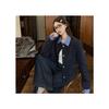 Chaqueta de Estilo Coreano Falsa de Dos Piezas Empalmada con Solapa Pequeño Aroma para Mujer Otoño Nuevo Holgada Casual Corta Top Tendencia