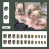 Folhas Verdes em Camadas Borradas, Atmosfera Fresca, Adesivos para Unhas Postiças, Unhas Removíveis Vestíveis, 24 Peças