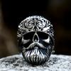 Anel de Aço Titânio Vintage Guerreiro Barbudo Atacado Estilo Punk Dominador Anel de Caveira de Aço Inoxidável