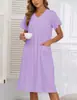 Bata Europea y Americana Transfronteriza para Mujer Verano Delgado Algodón Puro Manga Corta Holgada Cuello en V Ropa de Casa Falda de Pijama de Verano