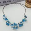 Collar de Flor de Cristal Azul Hielo de Lujo Ligero Resistente para Mujer, Cadena para Clavícula de Moda Francesa Tendencia de Gama Alta, Artículo Más Vendido