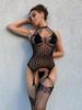 Lencería sexy transfronteriza europea y americana sexy malla jacquard de punto transparente mono de tirantes w689