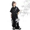 Roupas Modernas Infantis para Street Dance Hip-Hop Marca Moderna Meninos e Meninas Estilo Chinês Camisa Bordada Conjunto Hiphop Moderno Roupas Cool para Performance